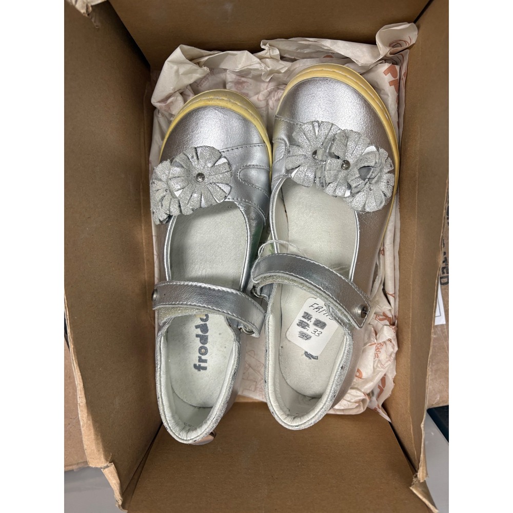 Froddo Girls Silver Leather Mary Jane Floral Shoes G2140029-4A Size 33 NEW
